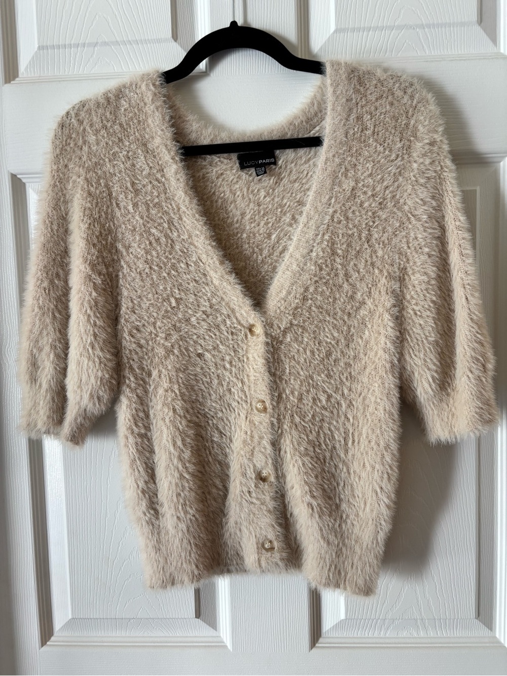 Lucy Paris Soft Fuzzy Cream V-Neck Button Cardigan